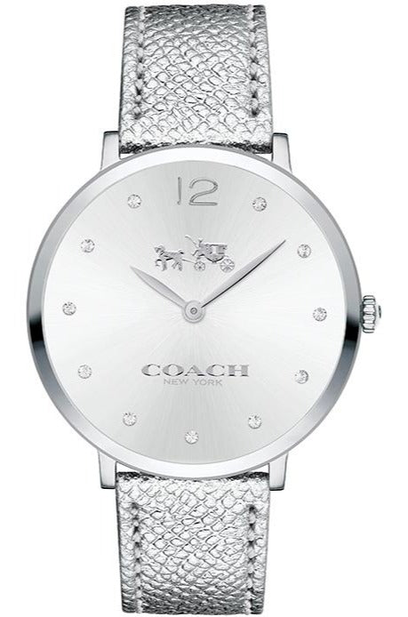 Coach Slim Easton Silver Dial Silver Leather Strap Watch for Women - 14502685