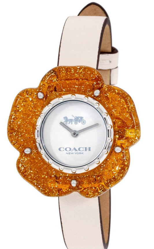 Coach Perry White Dial Beige Leather Strap Watch for Women - 14503050