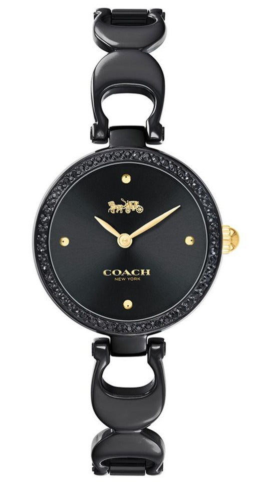 Coach Park Black Swarovski Dial Black Steel Strap Watch for Women - 14503564