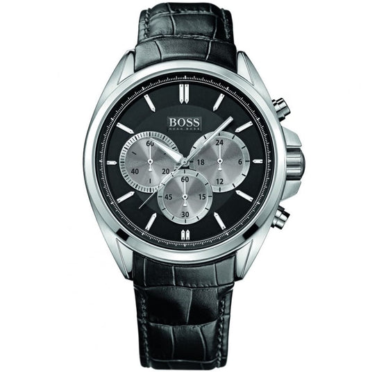 Hugo Boss Driver Black Dial Black Leather Strap Watch for Men - 1512879