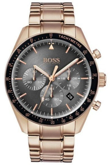 Hugo Boss Trophy Grey Dial Rose Gold Steel Strap Watch for Men - 1513632