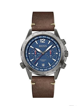 Hugo Boss Nomad Blue Dial Brown Leather Strap Watch for Men - 1513773