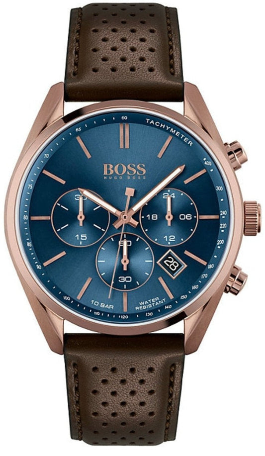 Hugo Boss Champion Blue Dial Brown Leather Strap Watch for Men - 1513817