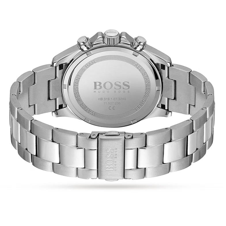 Hugo Boss Hero Chronograph White Dial Silver Steel Strap Watch for Men - 1513875