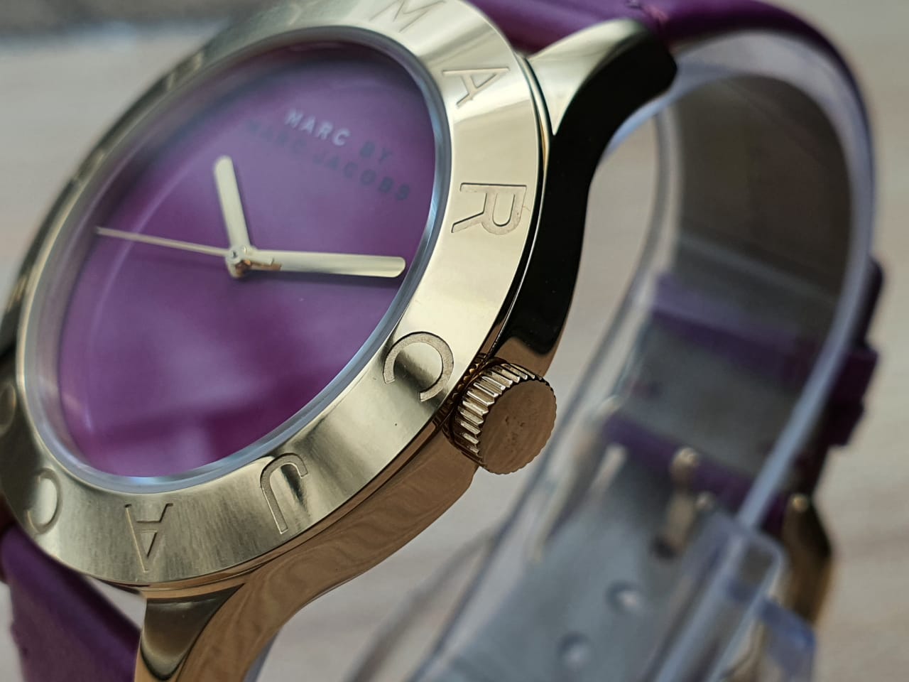 Marc Jacobs Purple Dial Purple Leather Strap Watch for Women - MBM1209