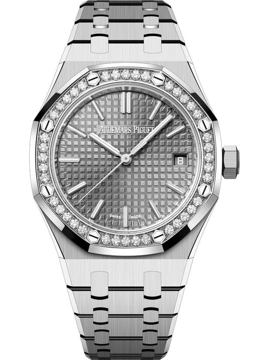 Audemars Piguet Royal Oak 50th Anniversary Diamonds Grey Dial Silver Steel Strap Watch for Men - 15551ST.ZZ.1356ST.03