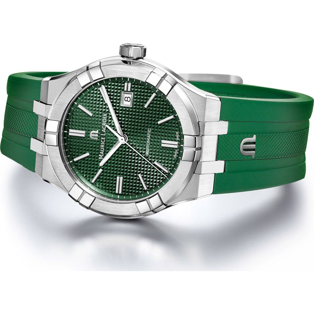 Maurice Lacroix Aikon Chronograph Green Dial Green Rubber Strap Watch for Men - AI1808-SS000-630-5