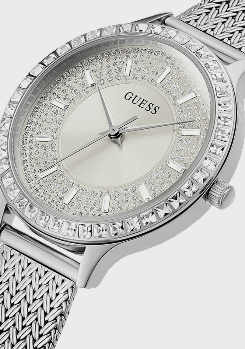 Guess Soiree Diamonds Silver Dial Silver Mesh Bracelet Watch for Women - GW0402L1