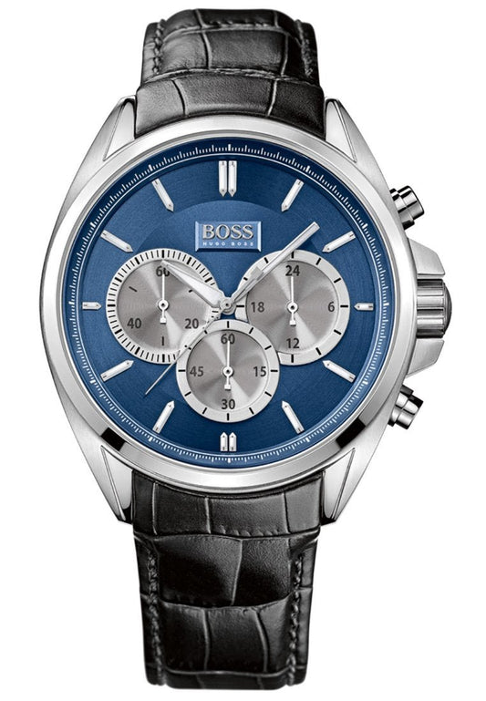 Hugo Boss Driver Blue Dial Black Leather Strap Watch for Men - 1512882