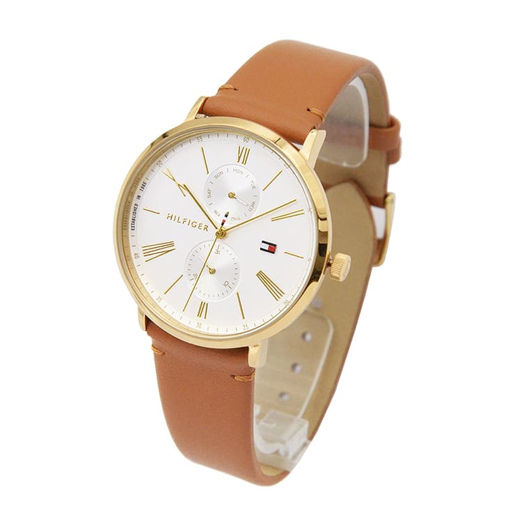 Tommy Hilfiger Jenna Quartz White Dial Brown Leather Strap Watch for Women - 1782073