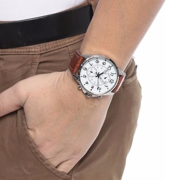 Tommy Hilfiger Dean Quartz Multifunction White Dial Brown Leather Strap Watch for Men - 1791274