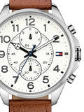 Tommy Hilfiger Dean Quartz Multifunction White Dial Brown Leather Strap Watch for Men - 1791274