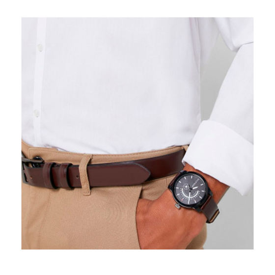 Tommy Hilfiger Denim Black Dial Brown Leather Strap Watch for Men - 1791478