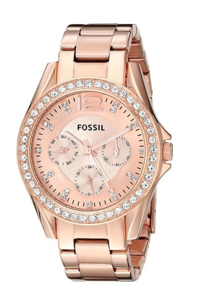 Fossil Riley Multifunction Rose Gold Dial Rose Gold Steel Strap Watch for Women - ES2811