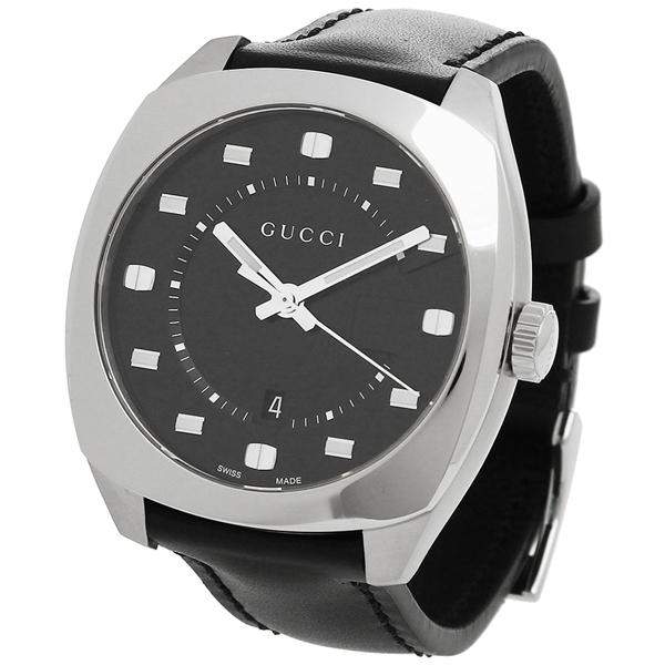 Gucci GG2570 Black Dial Black Leather Strap Watch For Men - YA142307