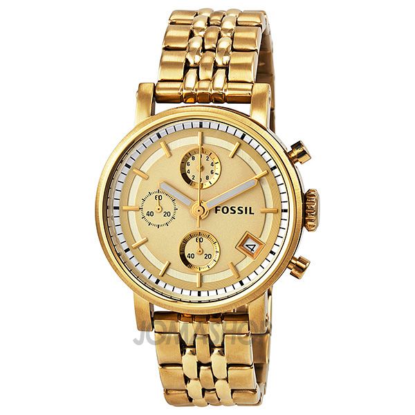 Fossil Boyfriend Chronograph Gold Dial Gold Steel Strap Watch for Women - ES2197