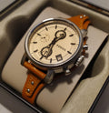 Fossil Original Boyfriend Sport Chronograph Beige Dial Brown Leather Strap Watch for Women - ES4046