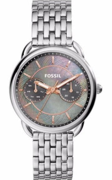 Fossil Tailor Mother of Pearl Black Dial Silver Steel Strap Watch for Women - ES3911