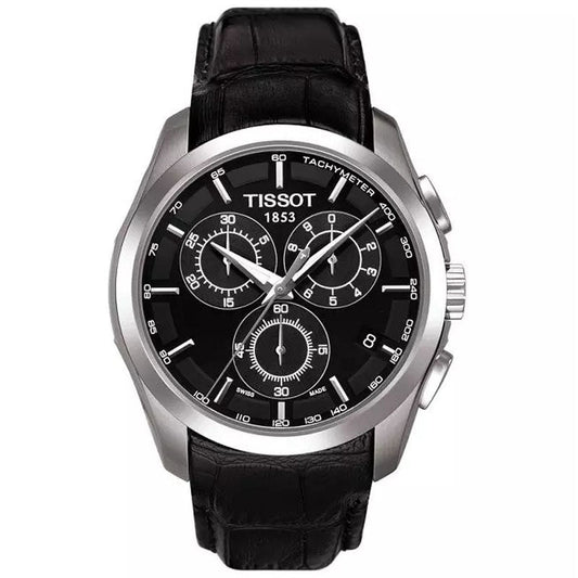 Tissot T Classic Couturier Chronograph Black Dial Black Leather Strap Watch For Men - T035.617.16.051.00
