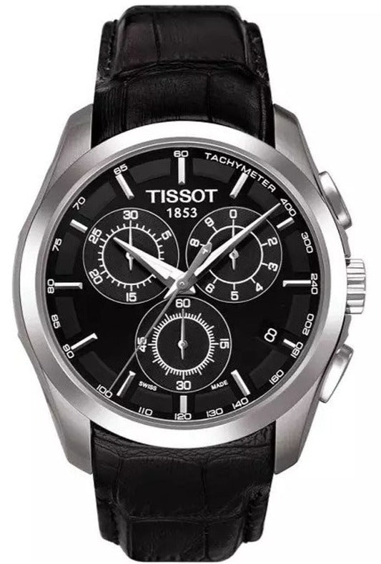 Tissot T Classic Couturier Chronograph Black Dial Black Leather Strap Watch For Men - T035.617.16.051.00