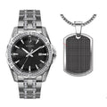 Bulova Crystal Collection Black Dial Silver Steel Strap Watch for Men - 96K104