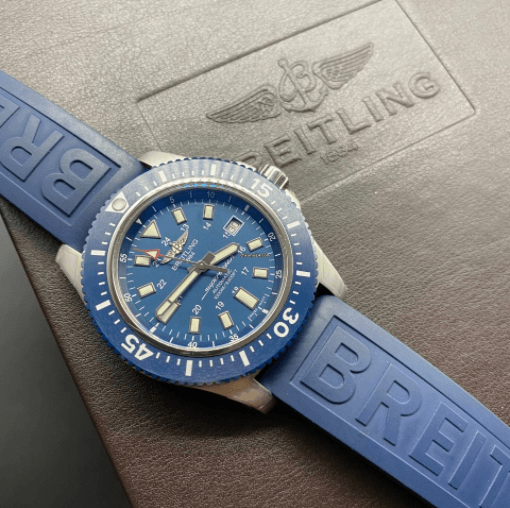 Breitling Superocean 44mm Special Mariner Diver Pro III Blue Dial Blue Rubber Strap Mens Watch - Y1739316/C959