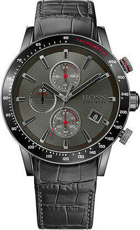 Hugo Boss Rafale Chronograph Grey Dial Black Leather Strap Watch For Men - HB1513445
