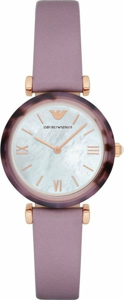 Emporio Armani Gianni Mother of Pearl Dial Purple Leather Strap Watch For Women - AR11003