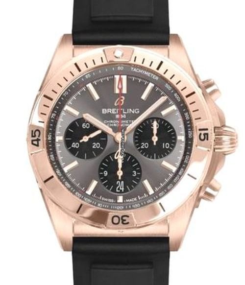 Breitling Chronomat B01 42 Grey Dial Black Rubber Strap Watch for Men - RB0134101B1S1