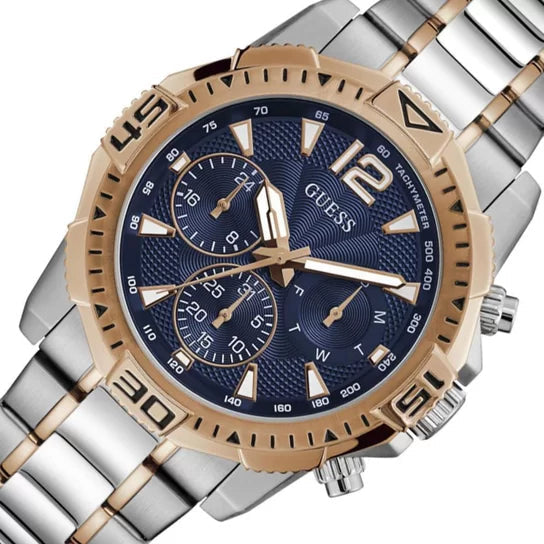 Guess Commander Chronograph Blue Dial Two Tone Steel Strap Watch for Men - GW0056G5