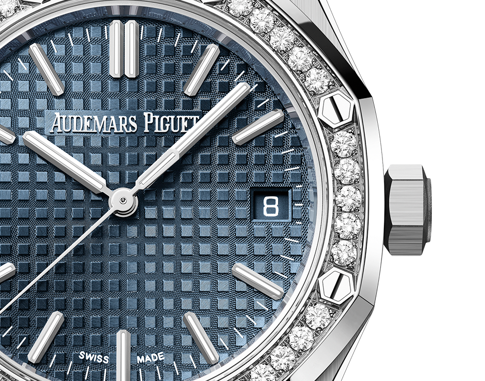 Audemars Piguet Royal Oak 50th Anniversary Diamonds Blue Dial Silver Steel Strap Watch for Men - 15551ST.ZZ.1356ST.02