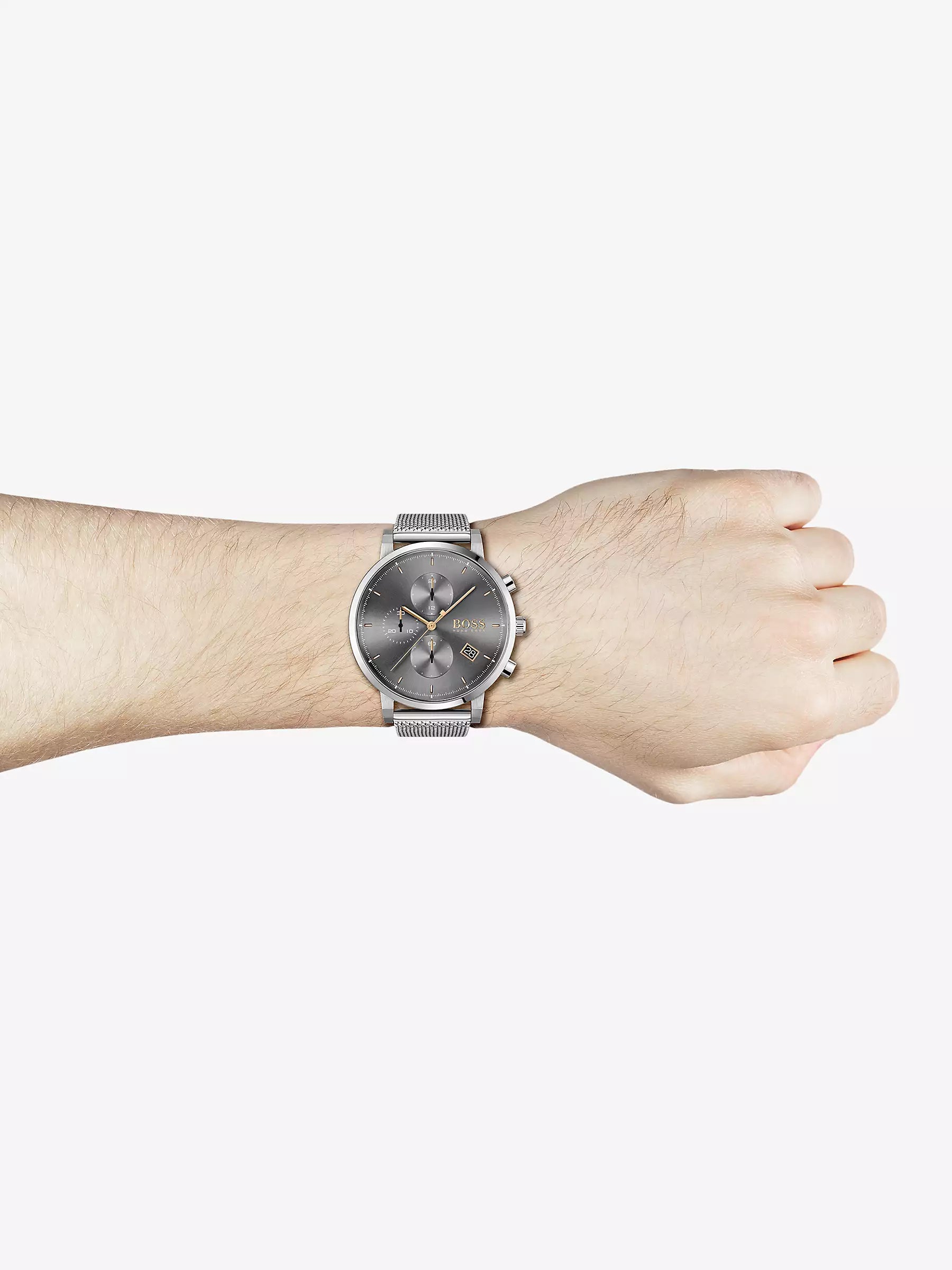 Hugo Boss Integrity Grey Dial Silver Mesh Bracelet Watch for Men - 1513807