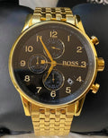 Hugo Boss Navigator Black Dial Gold Steel Strap Watch for Men - 1513531