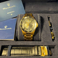 Maserati SFIDA Black Dial Yellow Gold Toned Stainless Steel Watch For Men - R8823140003