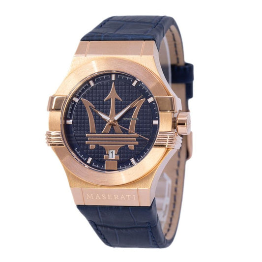 Maserati Potenza 42mm Rose Gold & Blue Dial Blue Leather Strap Watch For Men - R8851108027