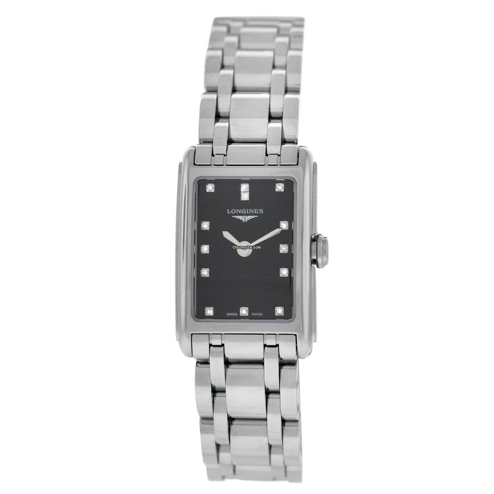 Longines Dolcevita Diamonds Black Dial Silver Steel Strap Watch for Women - L5.258.4.57.6