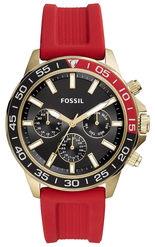 Fossil Bannon Multifunction Black Dial Red Silicone Strap Watch for Men - BQ2499