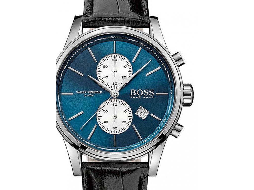 Hugo Boss Jet Blue Dial Black Leather Strap Watch for Men - 1513283