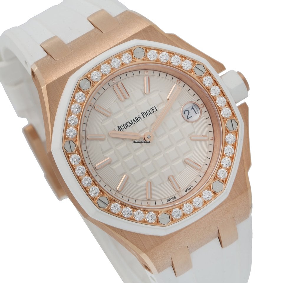 Audemars Piguet Royal Oak Offshore Diamonds White Dial White Rubber Strap Watch for Women - 67540OK.ZZ.D010CA.01