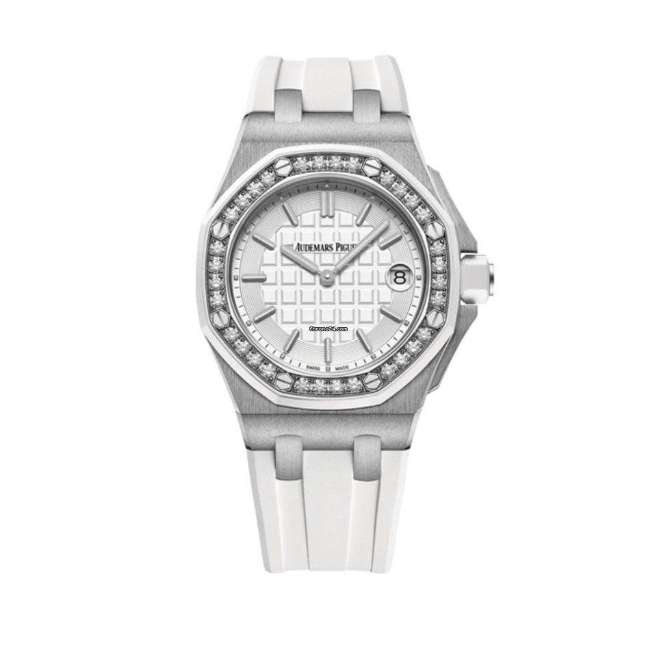 Audemars Piguet Royal Oak Offshore Quartz Diamonds White Dial White Rubber Strap Watch for Women - 67540SK.ZZ.A010CA.01