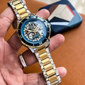 Fossil Grant Sport Automatic Skeleton Blue Dial Two Tone Steel Strap Watch for Men - ME3141
