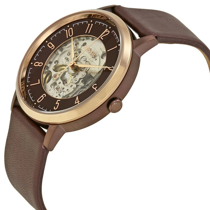 Fossil Vintage Muse Automatic Skeleton Maroon Dial Maroon Leather Strap Watch for Women - ME3137