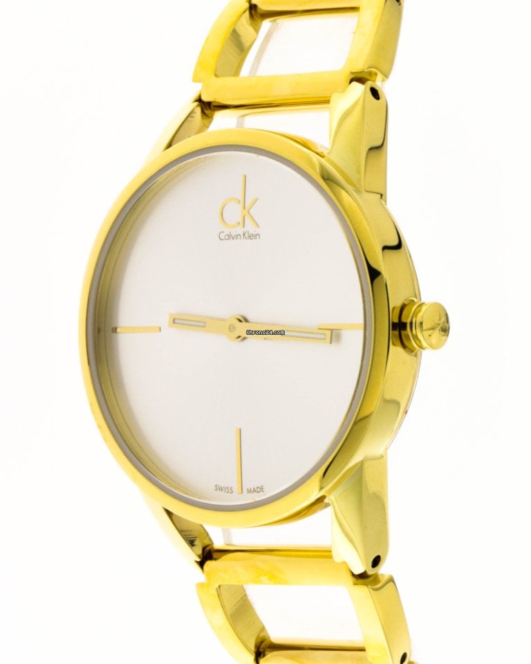 Calvin Klein Stately Silver Dial Gold Steel Strap Watch for Women - K3G23526