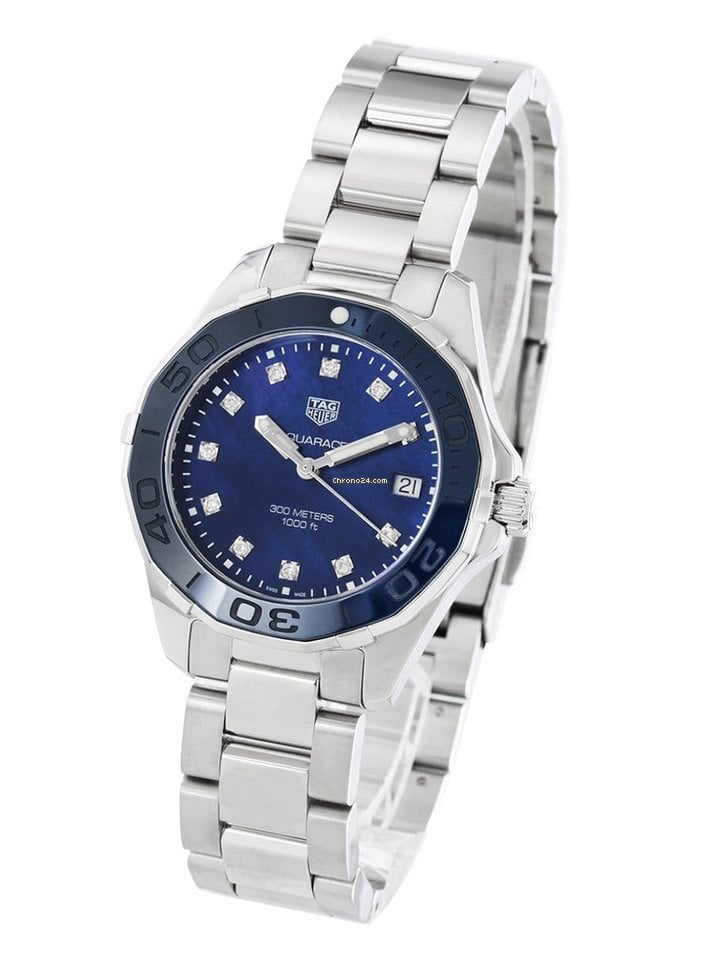 Tag Heuer Aquaracer Diamonds Blue Dial Silver Steel Strap Watch for Women - WAY131L.BA0748