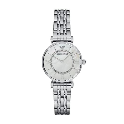 Emporio Armani Gianni T-Bar Mother of Pearl Dial Silver Steel Strap Watch For Women - AR1908