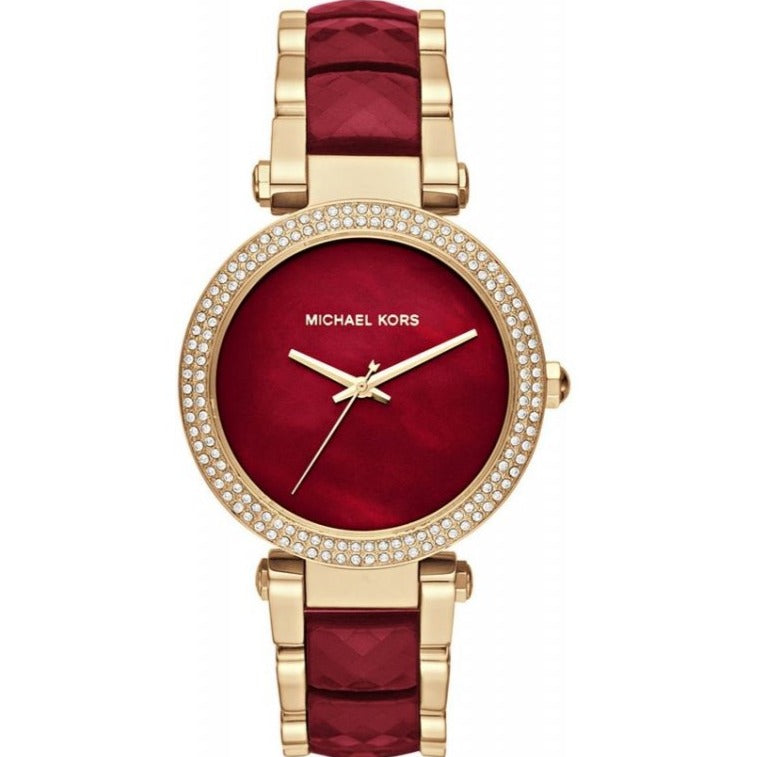 Michael Kors Parker Red Mother of Pearl Dial Two Tone Steel Strap Watch for Women - MK6427