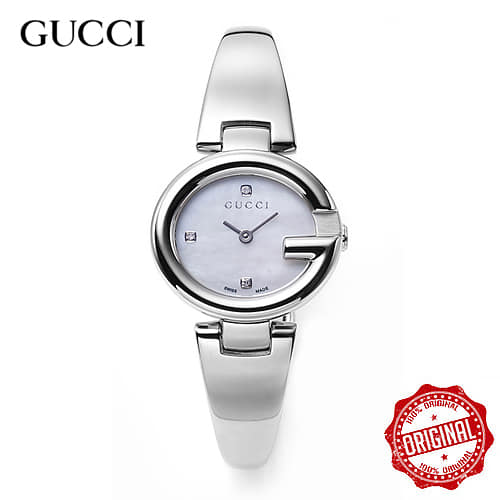 Gucci Guccissima Diamonds Mother of Pearl Dial Silver Steel Strap Watch For Women - YA134504