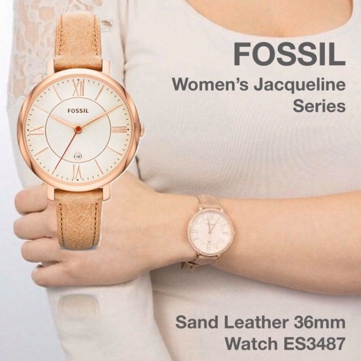 Fossil Jacqueline White Dial Sand Leather Strap Watch for Women - ES3487