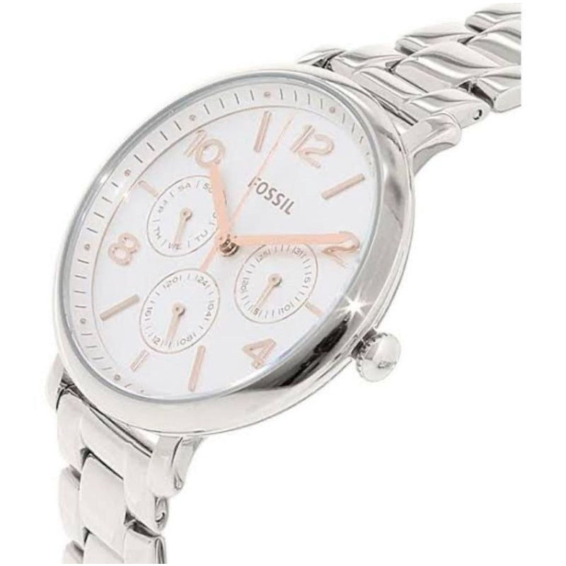 Fossil Jacqueline Multifunction White Dial Silver Steel Strap Watch for Women - ES3738