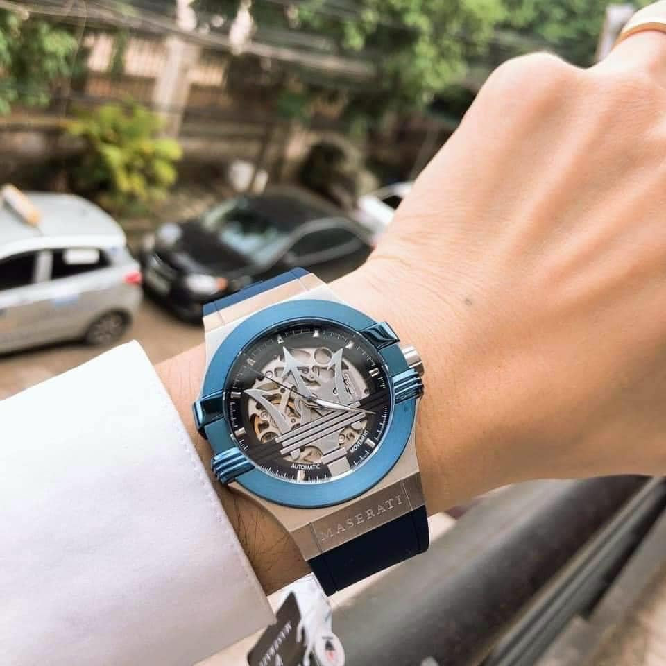 Maserati Potenza Skeleton Dial Quartz Blue Silicon Watch For Men - R8821108028